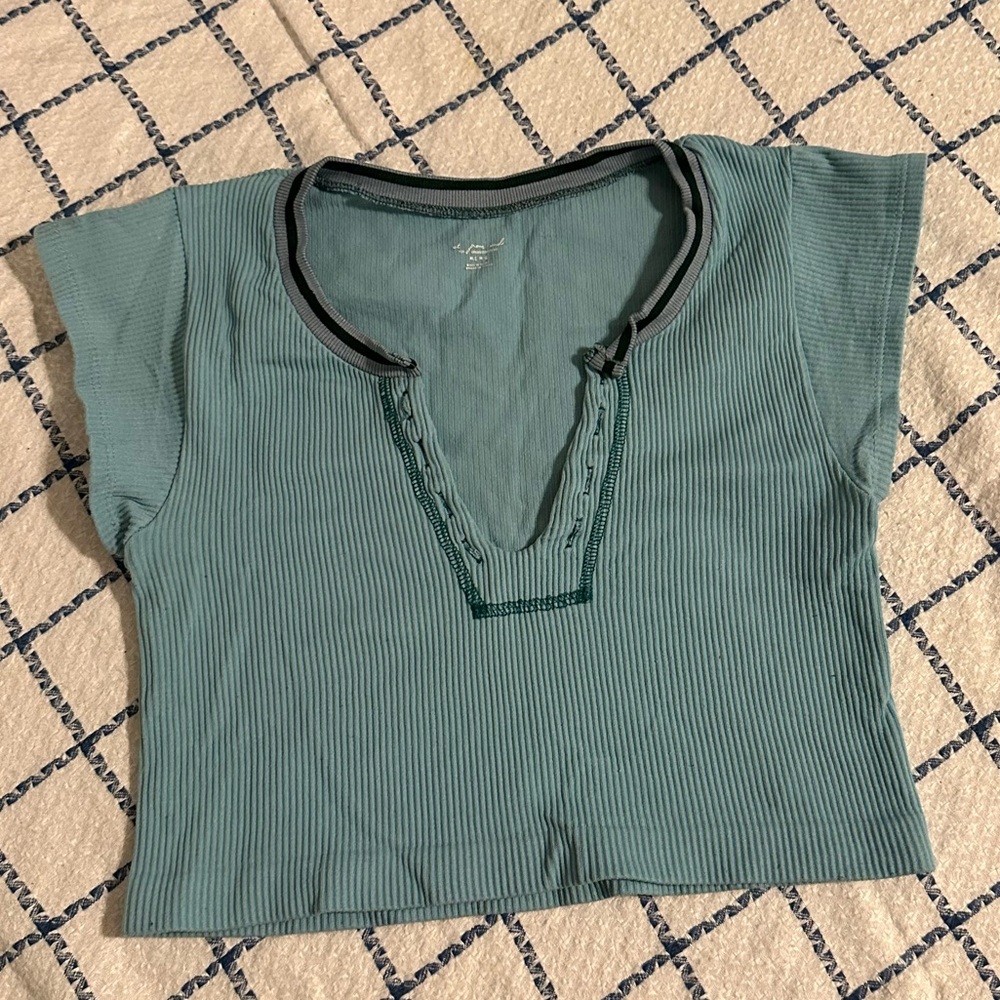 Urban Outfitters Go For Gold Blue Ribbed Crop Top